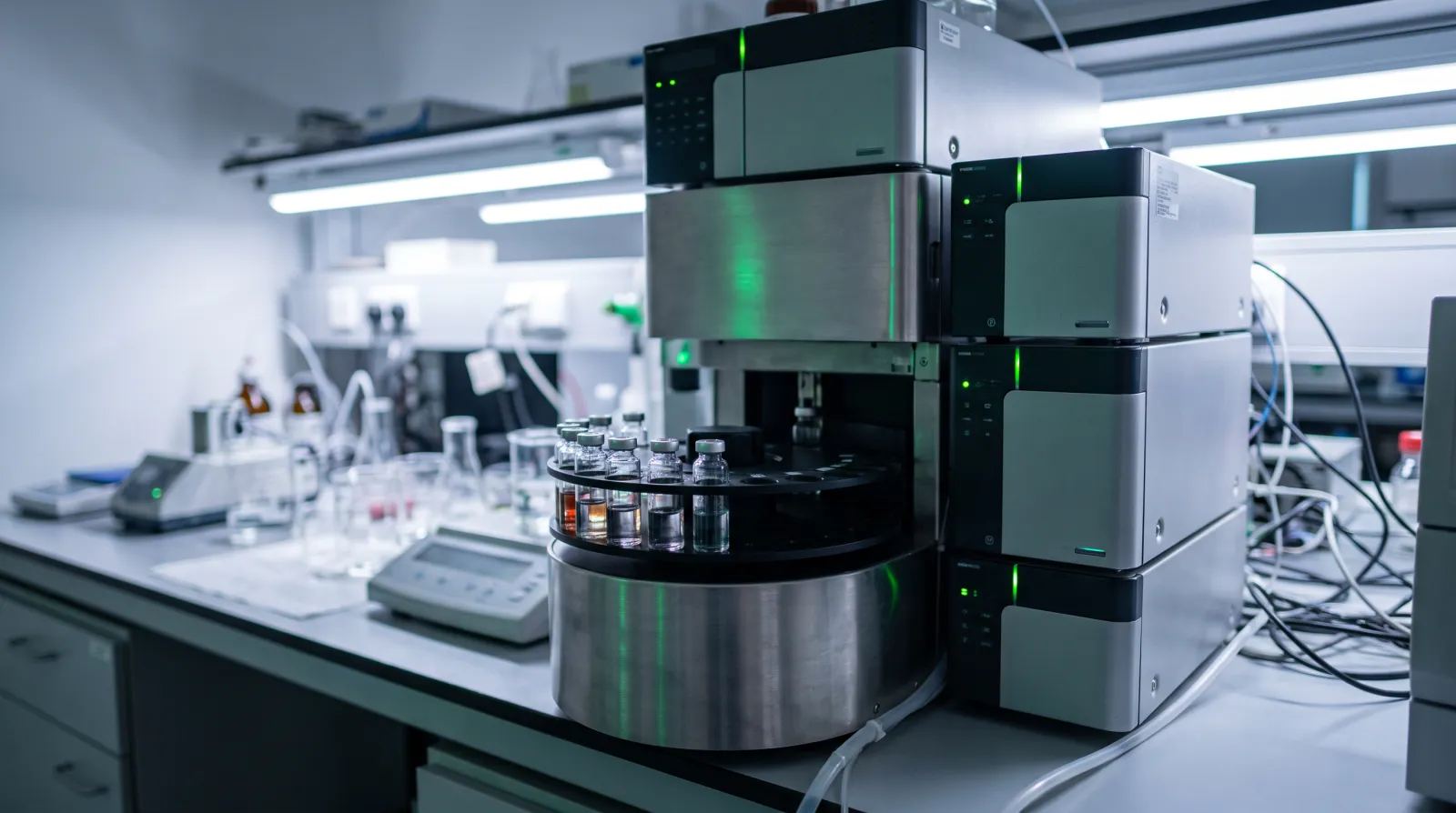 Unabhängiges Analyselabor bei der HPLC-Qualitätskontrolle einer Melanotan 2 Charge vor dem Verkauf