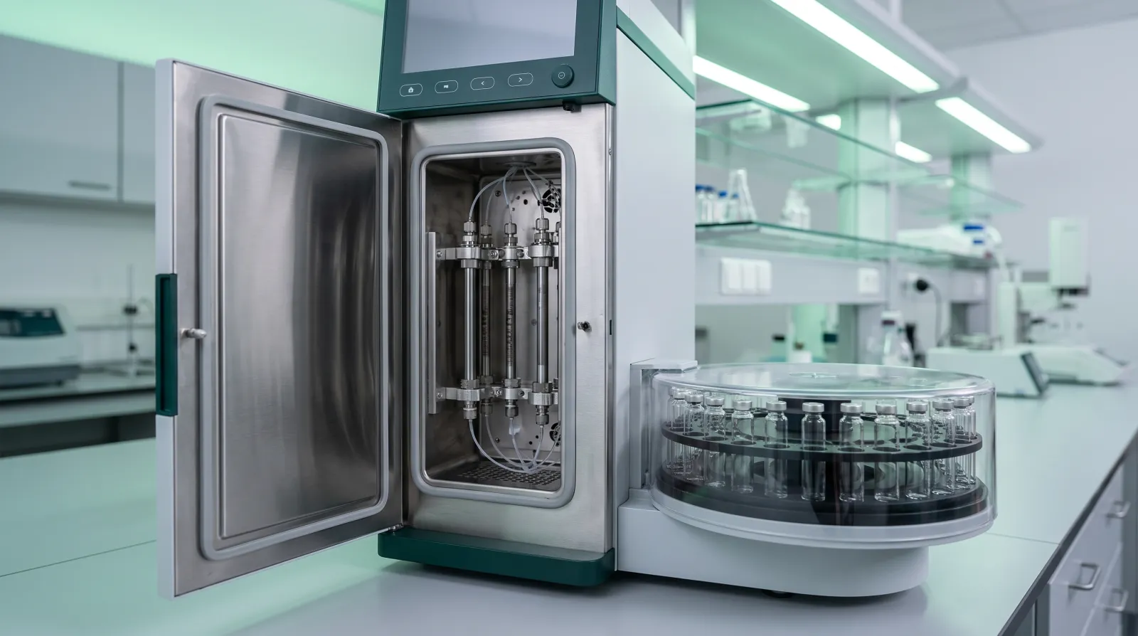 Niezależne laboratorium podczas kontroli jakości HPLC partii melanotanu przed dopuszczeniem do sprzedaży