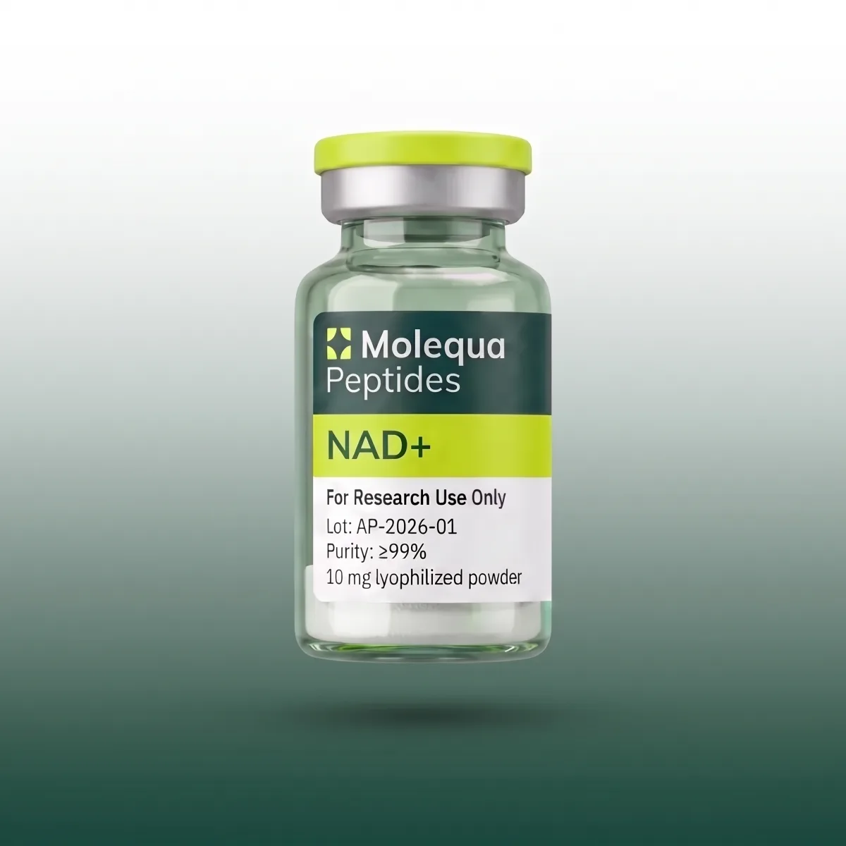 Vialka lyofilizovaného NAD+ Molequa, referenční materiál pro výzkum NAD+ suplementace