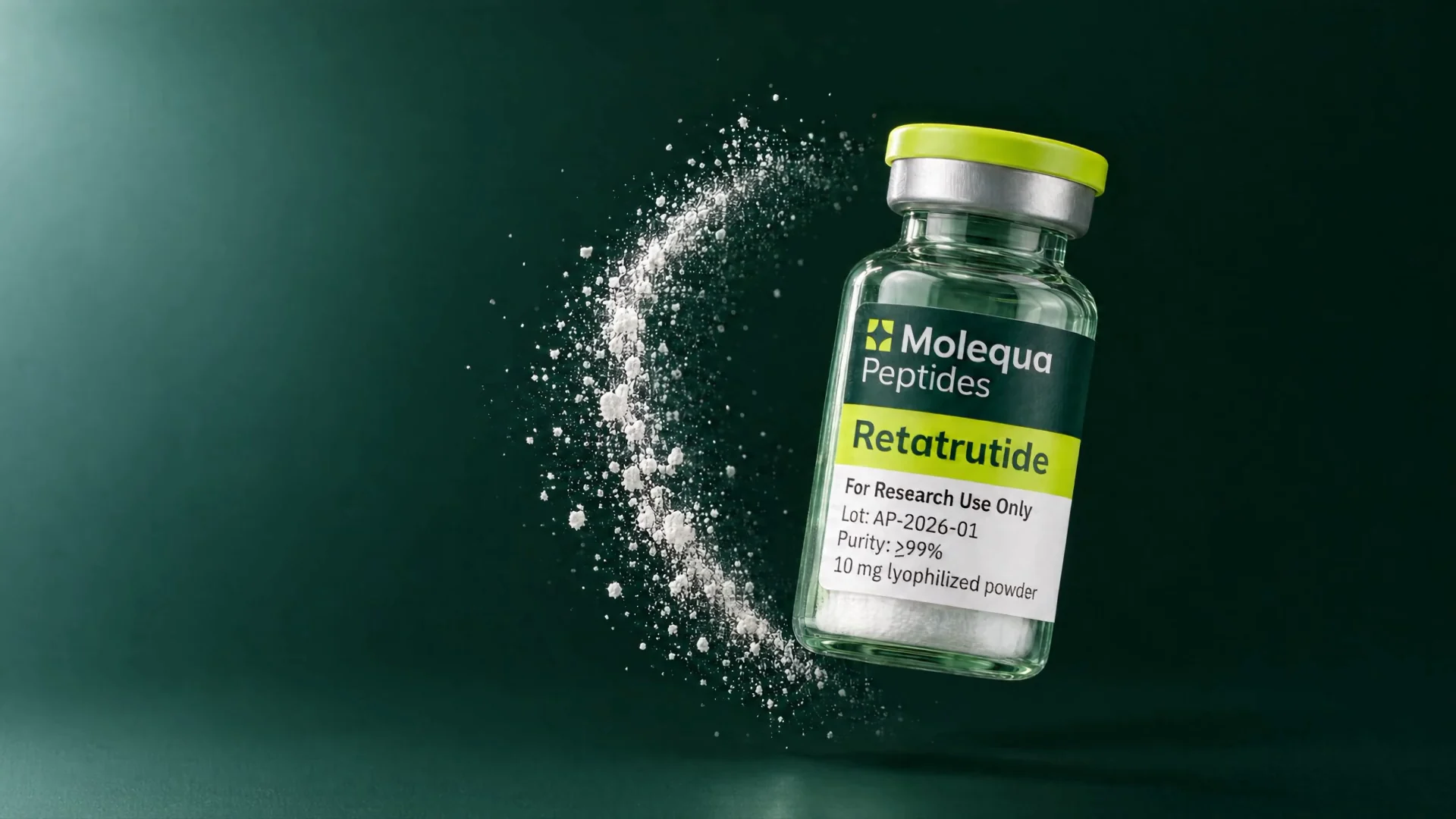 Retatrutide kaufen: Vial mit lyophilisiertem Retatrutid von Molequa, HPLC-Reinheit ≥ 99 %