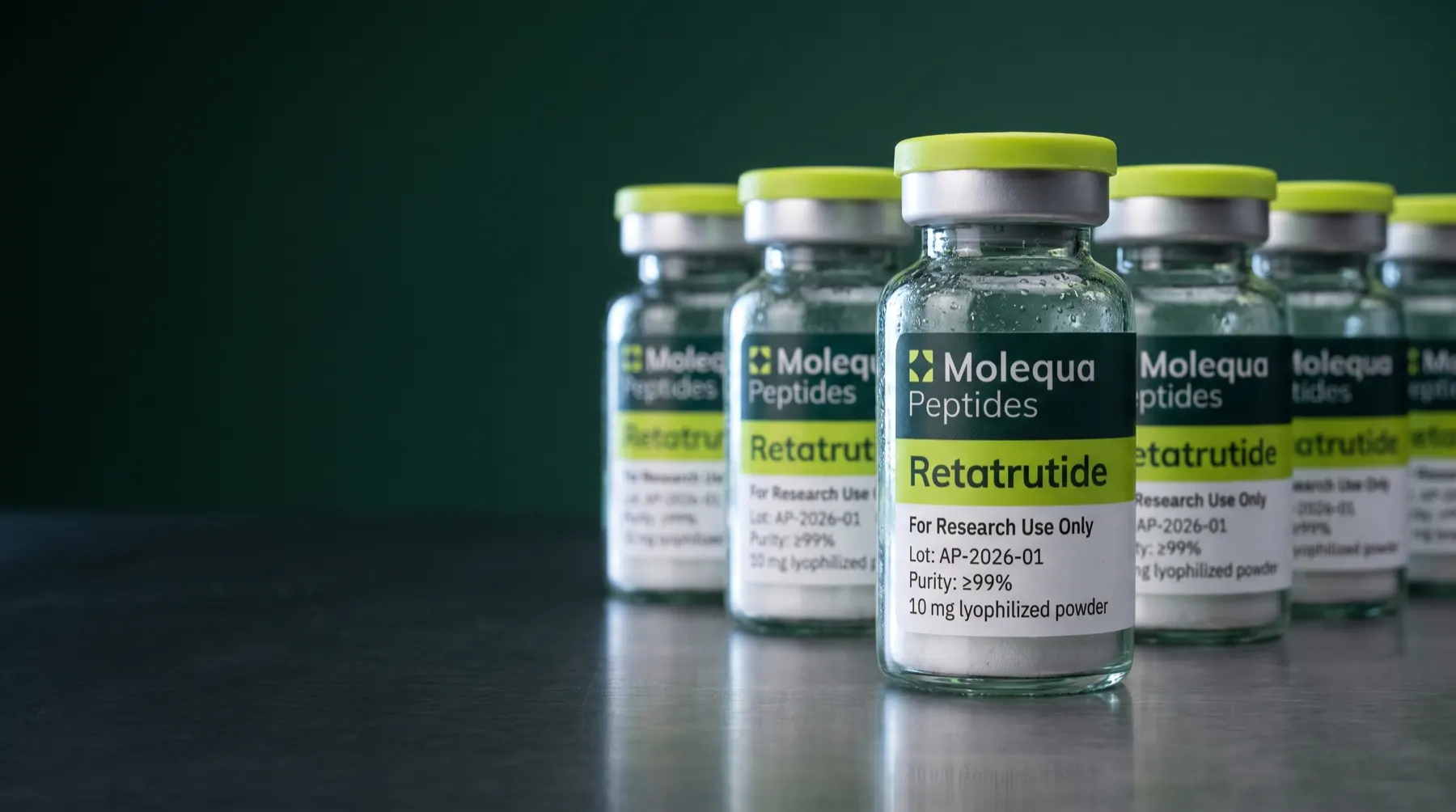 Retatrutide kaufen: Vial mit lyophilisiertem Retatrutid von Molequa